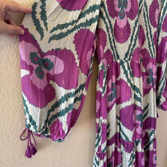 NWT Oliphant Smocked Top Maxi Dress Medium Patola Purple Long Sleeve Tuckernuck - Picture 7 of 16